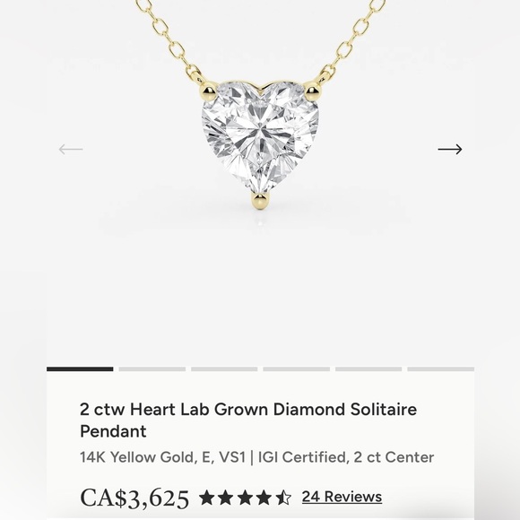 2ct Heart Shaped Diamond Solitaire on a 14kt Gold Chain with IGI Certificate - Picture 4 of 4